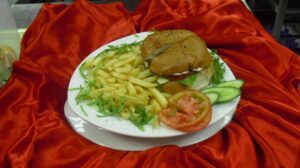 Beef or Chicken Cheese Burger with fries