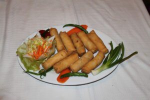 Chicken with Vegetable Spring Rolls