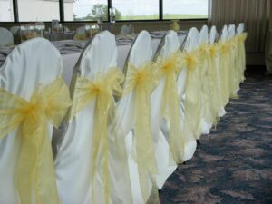 Banquet Chairs with Chair Covers and Ribbons (all colours and style available)